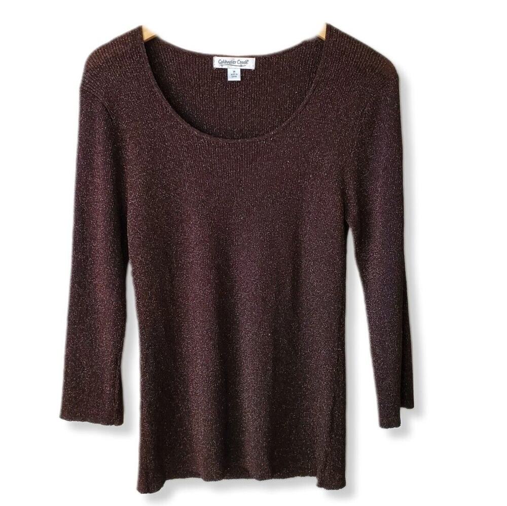 Vtg 90s Rib Knit Brown Metallic Top M Neutral Holiday Cocktail Fall Sally Owens